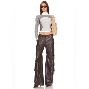Amanda Uprichard Brown Faux Leather Cargo Lucas Pants, Size L